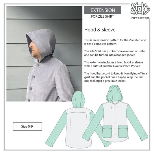 Zile Shirt Extension - Hood, Sleeve and  Double Patch Pocket