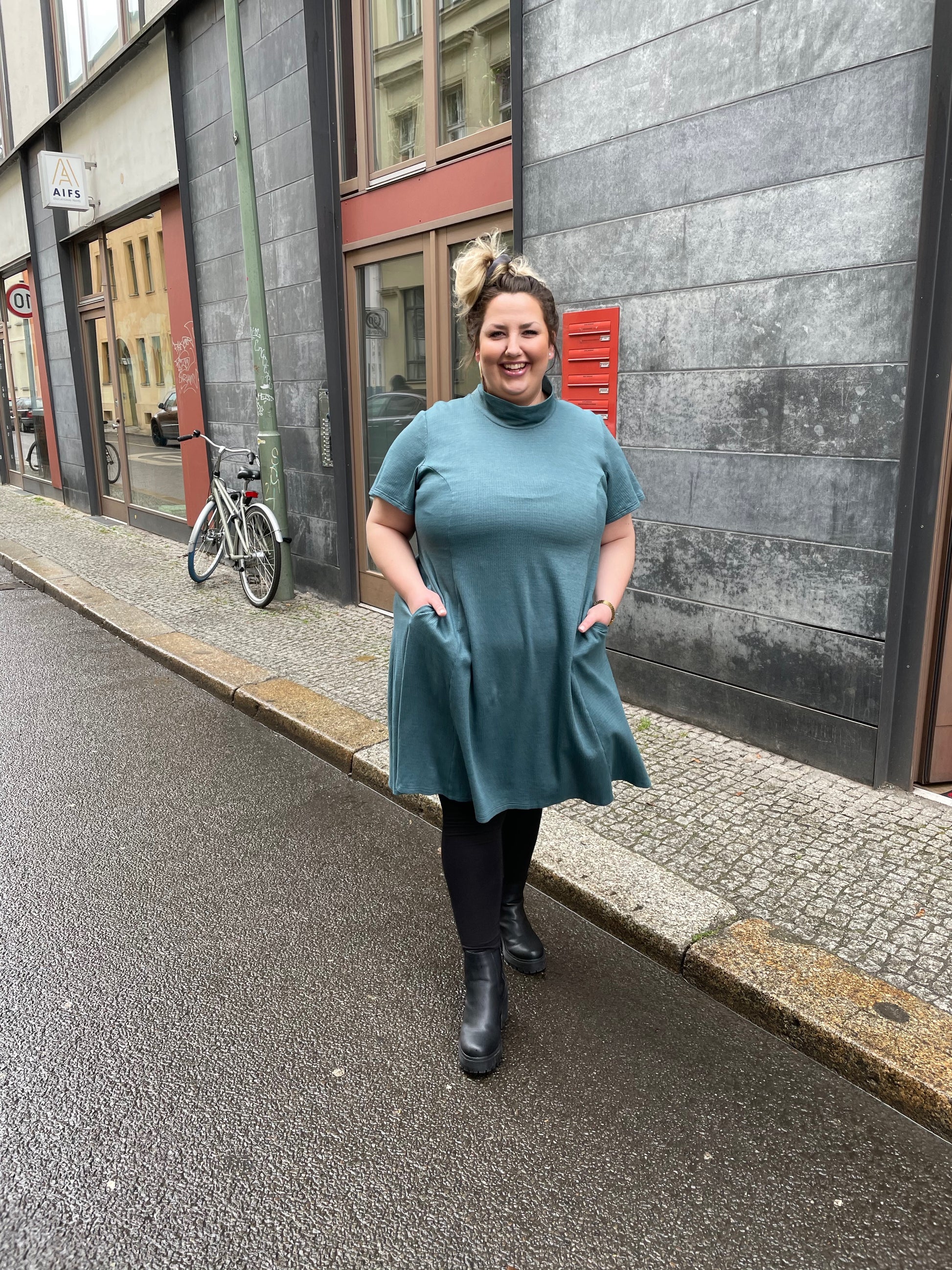 skater dress with tights and boots Chontegreen on LTK